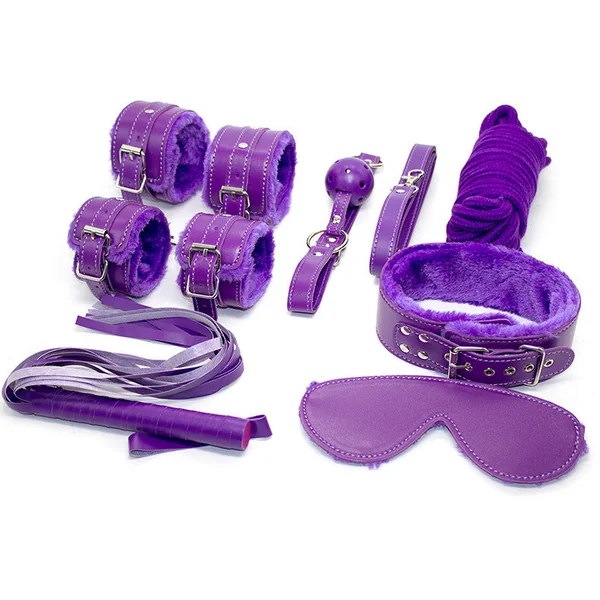 10-Piece Plush Lined Adjustable Restraint Kit with Rope & Accessories for Couples(Purple)