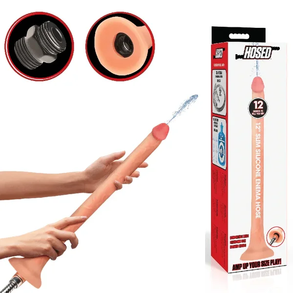 12-inch Realistic Look Slim Extra-long Dong Anal Preparation Silicone Enema Hose