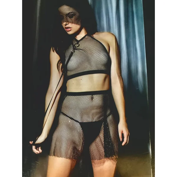 20405 – FISHNET SET BLK OS Top and Skirt