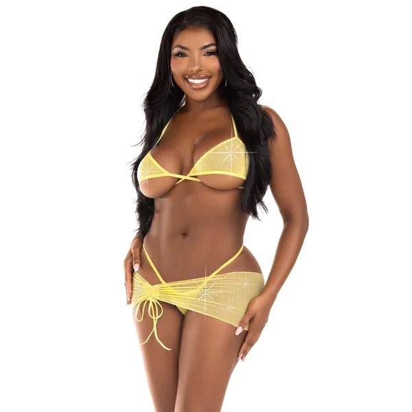 3 Pc Rhinestone Mesh Set - Medium/large - Baby Yellow