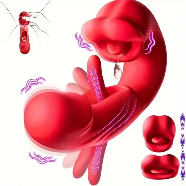 3in1 Clitoral Vibrator 7 Vibrations 5 Tongue Licking Realistic Rose Sex Toy