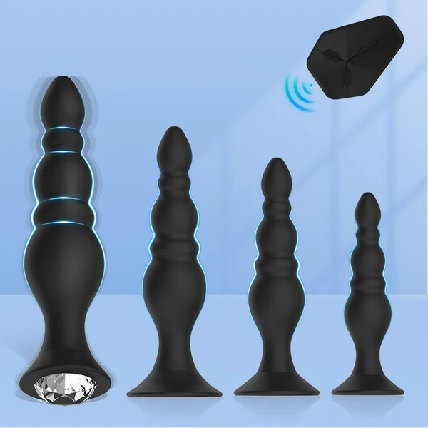 4-Piece Anal Training Plug Set with Vibrating Jeweled Plug