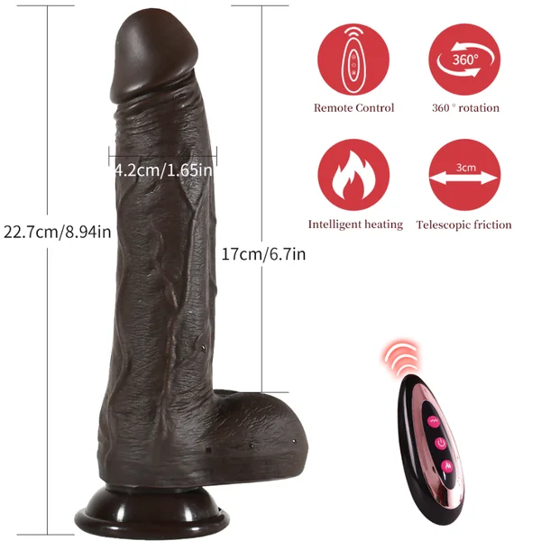 7 inch Penis Remote Control Vibrator - Realistic Black Dildo Vaginal Masturbation Anal Toys