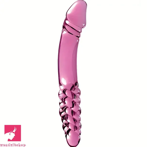 8.85in 9.05in Glass Double Penetration Spiked Dildo With Textured Ridge