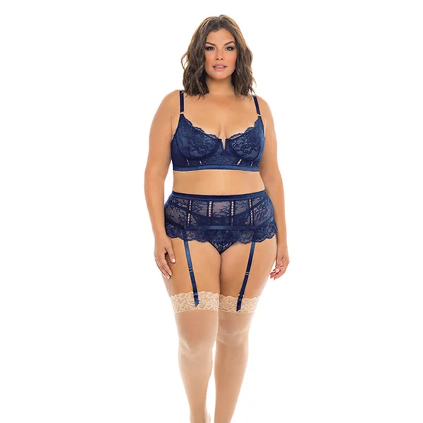 Adrienne Underwire Bra, High Waist Garterbelt & G-string Estate Blue