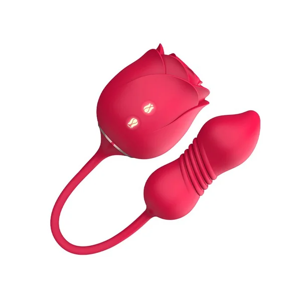 Air Pulse Tapping Clit Rose Vibrator with Thrusting Dildo