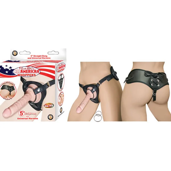 All American Whoppers – 5″ Straight Dong with Universal Harness