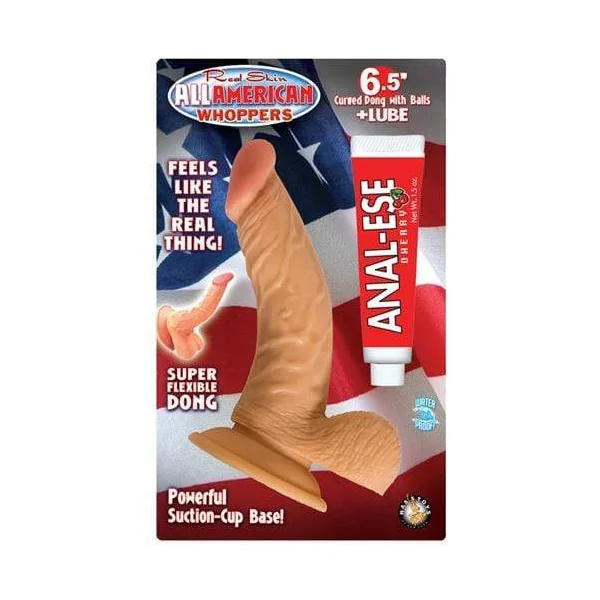 All American Whoppers 6.5-Inch Curved Dong With Balls Lube -Flesh