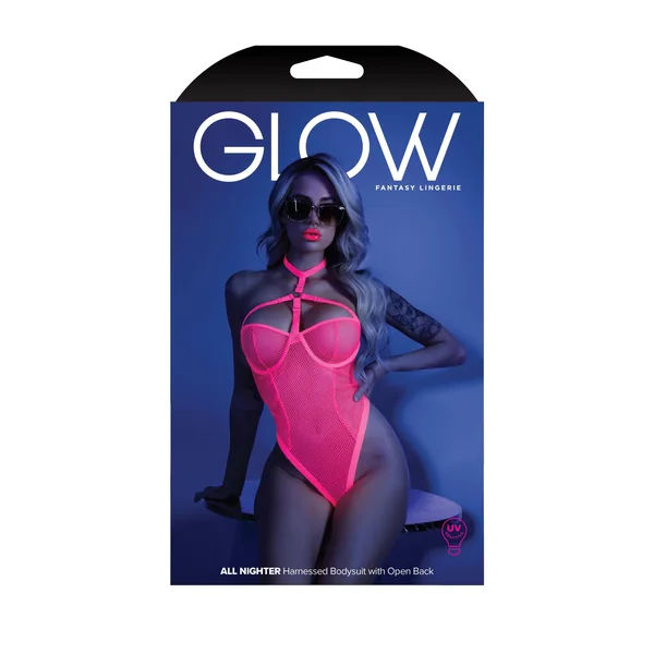 All Nighter Harness Bodysuit - Large-xlarge - Neon Pink