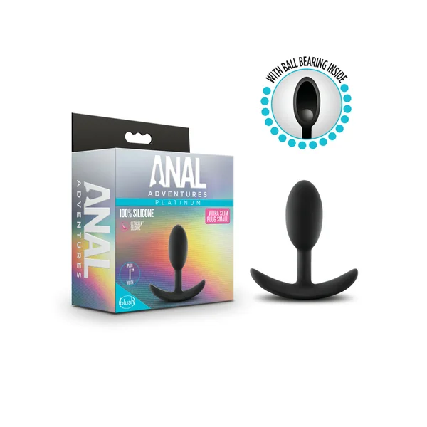 ANAL ADVENTURES PLATINUM SILICONE VIBRA SLIM PLUG SMALL BLACK