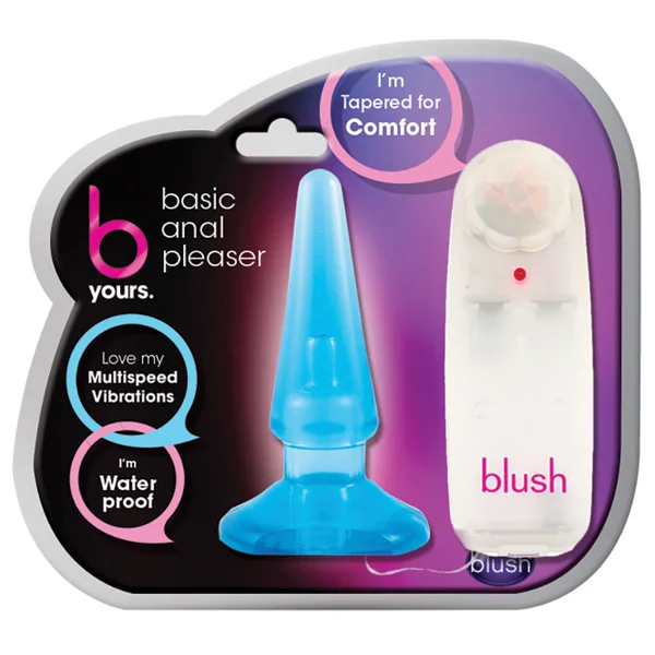 B Yours Basic Pleaser Remote-Control Blue 4.25-Inch Vibrating Anal Plug