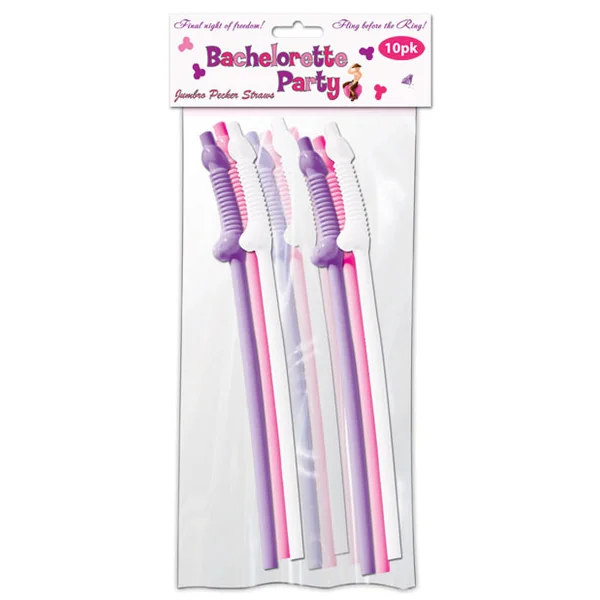 Bachelorette Party Pecker Sipping Straws - Assorted Colors Pack Of 10