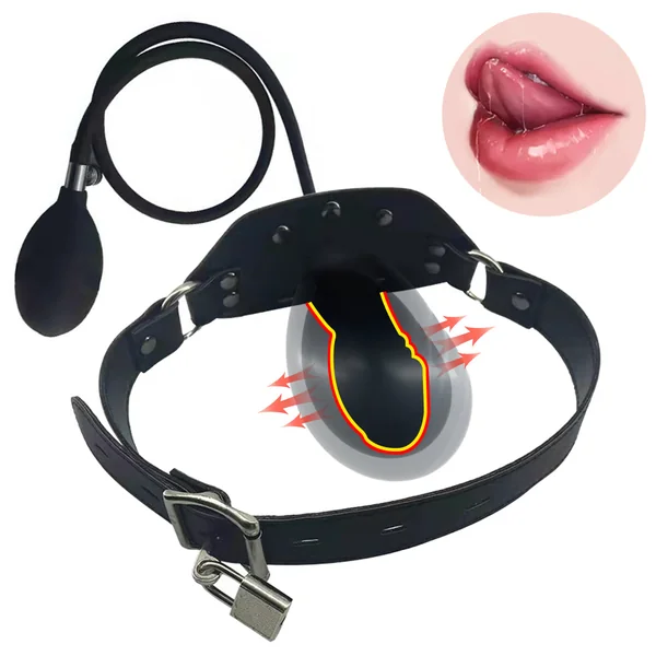 Ball Gag Oral Sex Toys - Inflatable Butt Plug Leather Buckle Female Male Fantasy Dildo Mask
