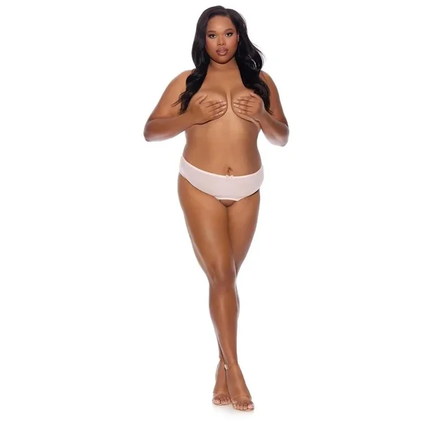Barely Bare Crotchless Mesh Brief – Plus Size – Peach