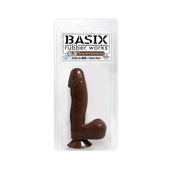 Basix Rubber Works - 6.5 Inch Dong With Suction Cup - Brown