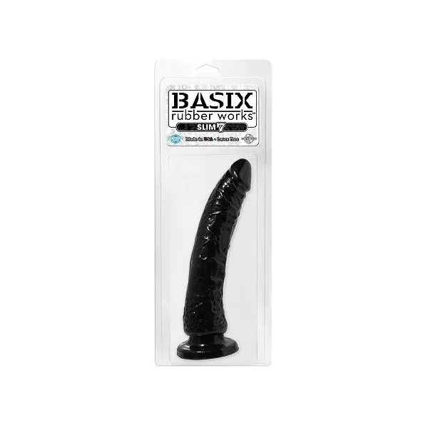BASIX RUBBER WORKS 7IN BLACK SLIM DONG W/ SUCTION CUP