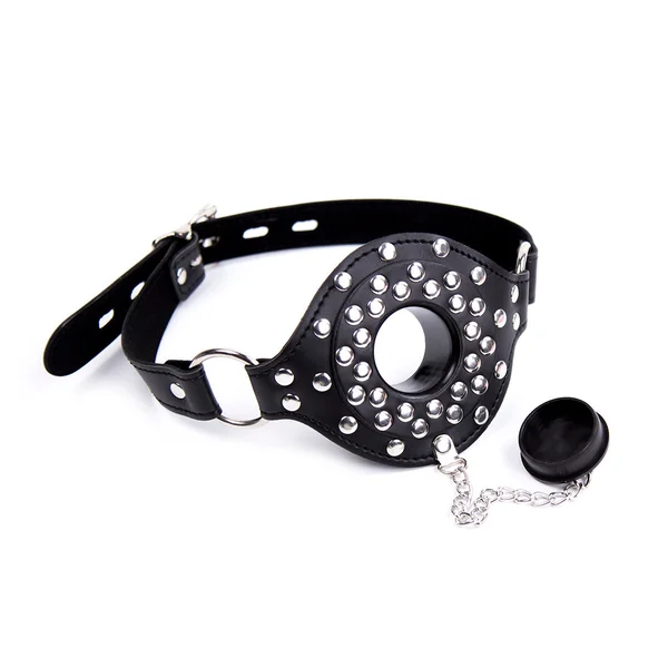 BDSM PU Leather Ball Gag with Cover Mouth Plug