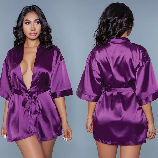 BeWicked Getting Ready Satin Robe - Purple XL