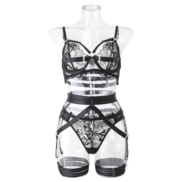 Black Lace Sexy Splicing Perspective Slim Fitting Lingerie Bra Set – Seductive Lace Set | Thirty Shades Of Play