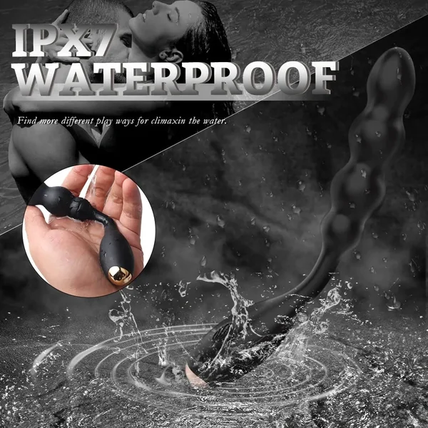 Black Silicone Anal Beads Vibrating Butt Plug - Stimulating Male Prostate Massager