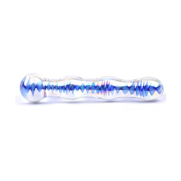Blue Wavy Glass Dildo