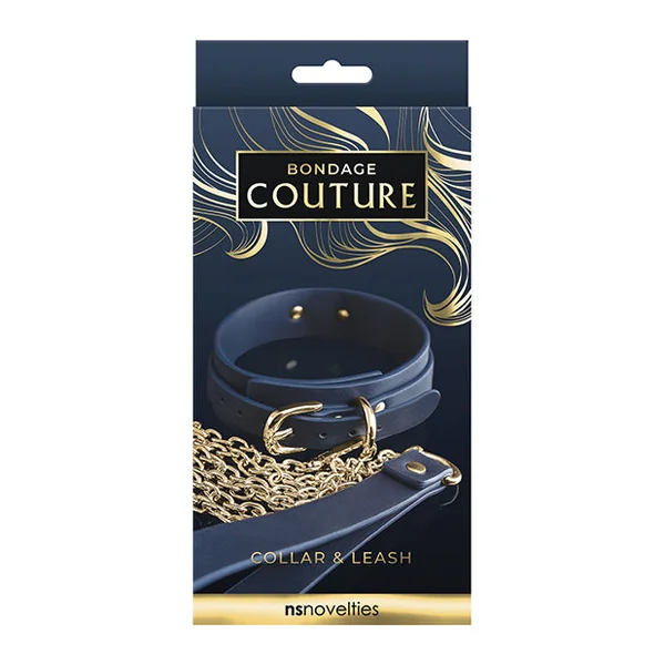 Bondage Couture Vinyl Collar And Leash - Blue