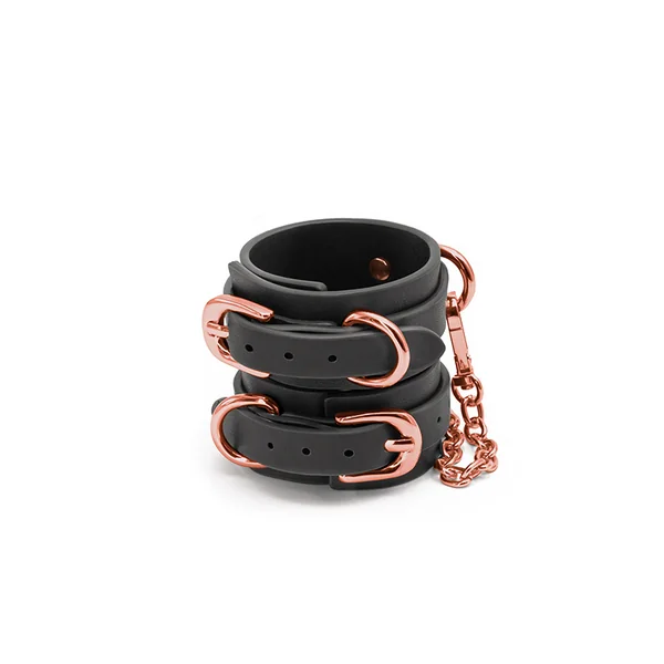 BONDAGE COUTURE WRIST CUFFS BLACK W/ ROSE GOLD