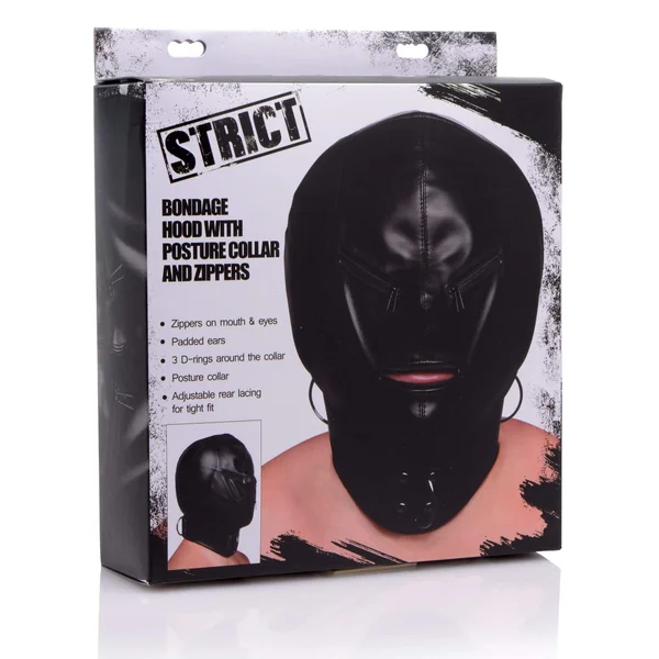 Bondage Hood with Posture Collar & Zippers