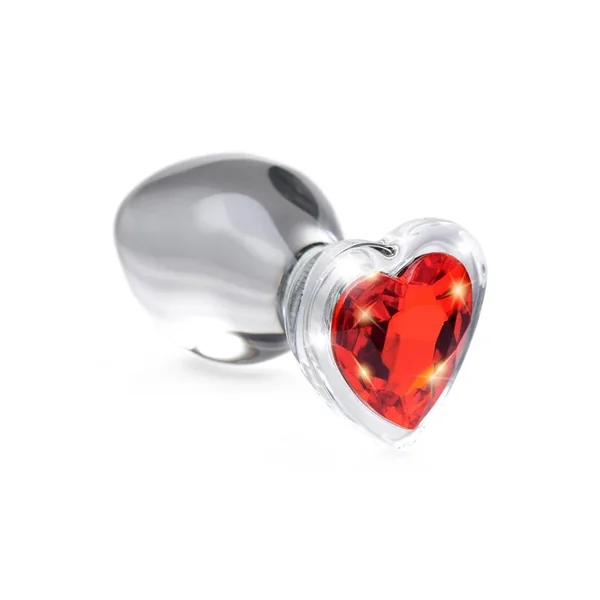 Booty Sparks Red Heart Gem Glass Anal Plug – Large – Red/Clear