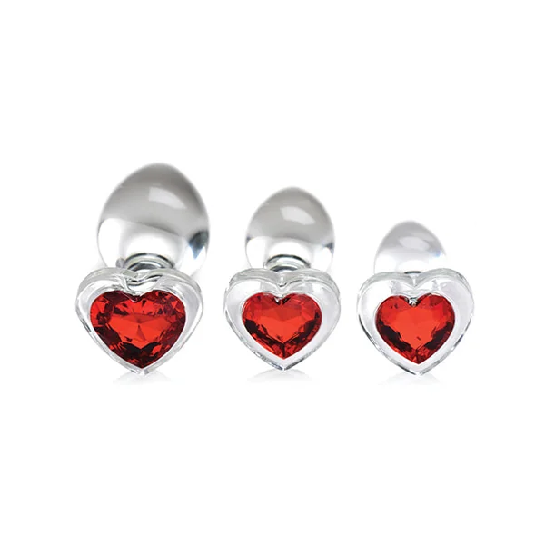 Booty Sparks Red Heart Gem Glass Butt Plug Set