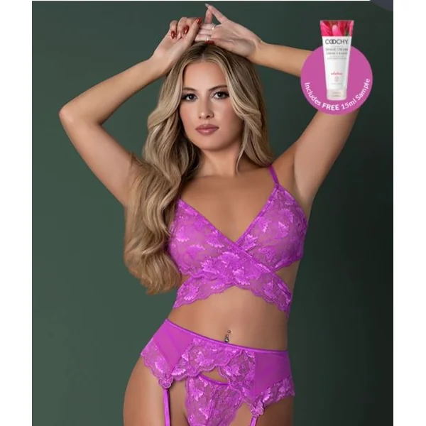 BUTTERFLY FANTASIES BRA GARTER THONG PURPLE GLOW L/XL