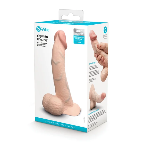 b-Vibe Slipskin Realistic Silicone 8 Inch Dildo - Curvy Cream