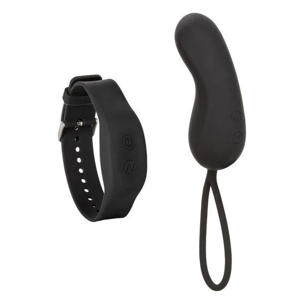 Calex silicone bullet with black remote control curve sex toy wristband