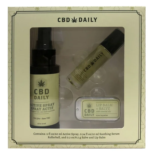 CBD DAILY GIFT SET INCLUDES 1EA. SALVE/SERUM 10ML /ACTIVE SPRAY