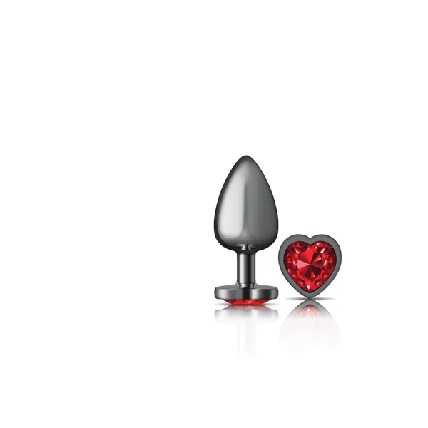 Cheeky Charms - Gunmetal Metal Butt Plug - Heart - Dark Red - Large