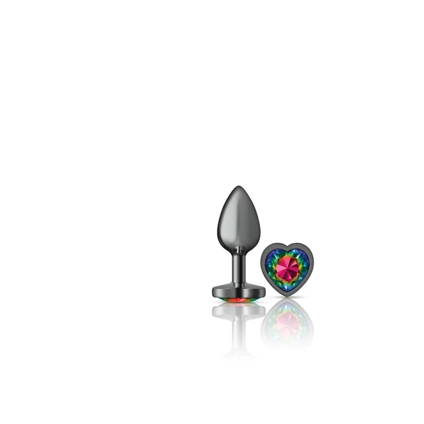 Cheeky Charms - Gunmetal Metal Butt Plug - Heart - Rainbow - Small