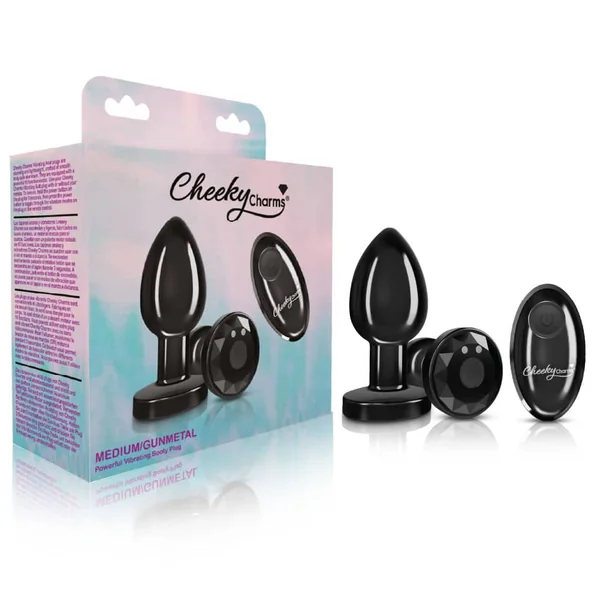 Cheeky Charms - Rechargeable Vibrating Metal Butt Plug With Remote Control - Gunmetal - Medium - Preorder Only