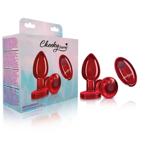 Cheeky Charms - Rechargeable Vibrating Metal Butt Plug With Remote Control - Red - Medium - Preorder Only