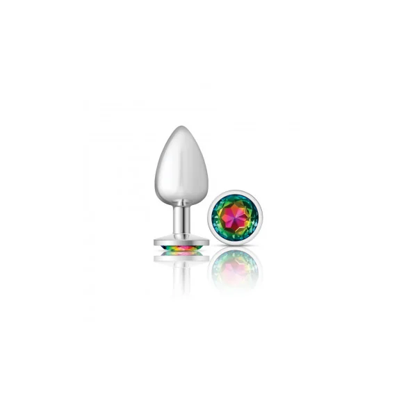 CHEEKY CHARMS ROUND RAINBOW LARGE SILVER PLUG