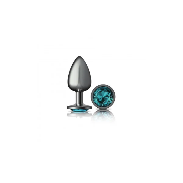 CHEEKY CHARMS ROUND TEAL LARGE GUNMETAL BUTT PLUG