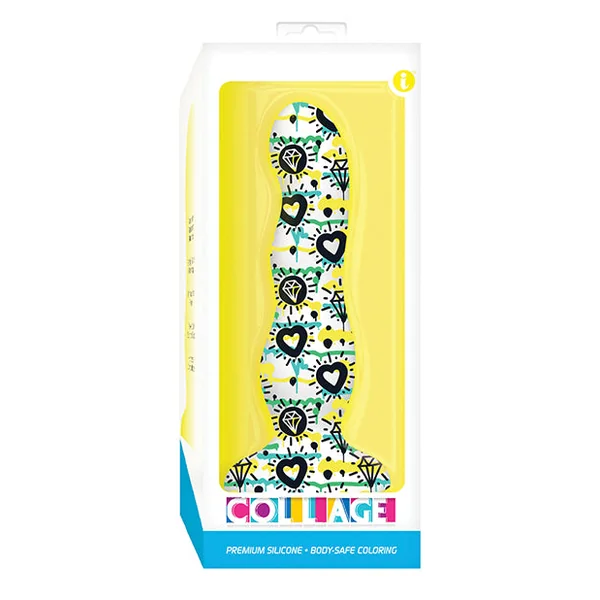 Collage Diamonds & Hearts Curvy Silicone Dildo