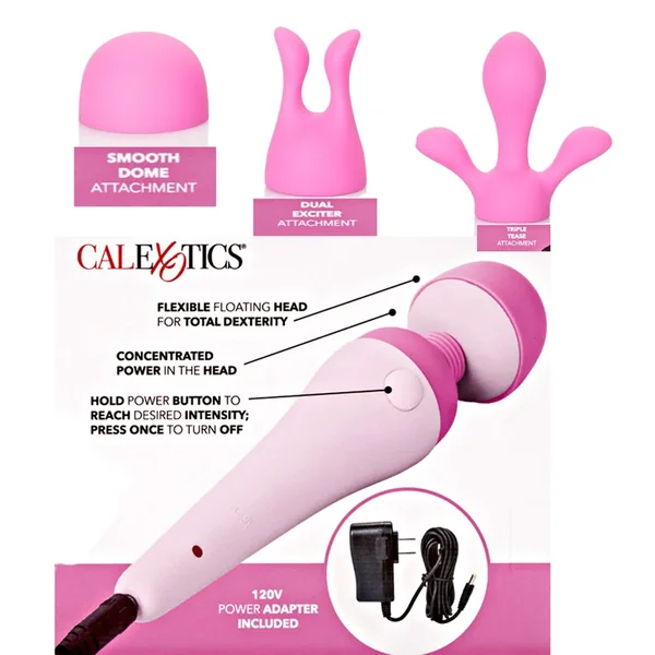 Couture Collection Inspire Massager Wand Vibrator With Silicone Attachments Pink