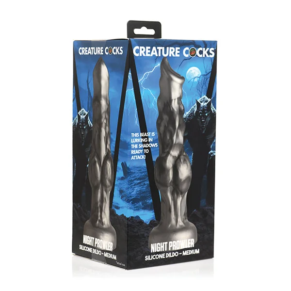 Creature Cocks Night Prowler Silicone Dildo - Medium Black/Silver
