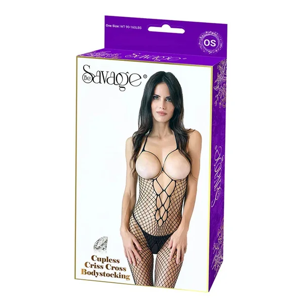 CUPLESS CRISS CROSS BODYSTOCKING – BLACK