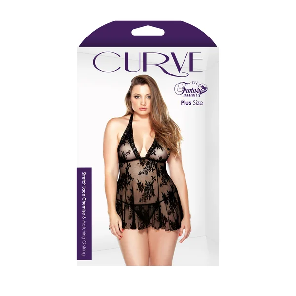CURVE CLAUDIA STRETCH LACE BABYDOLL & MATCHING G-STRING BLACK 1X/2X
