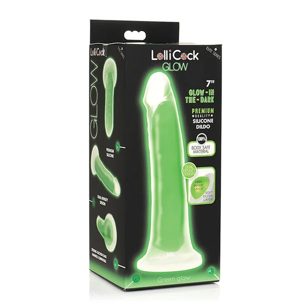 Curve Toys Lollicock 7" Glow In The Dark Silicone Dildo - Green