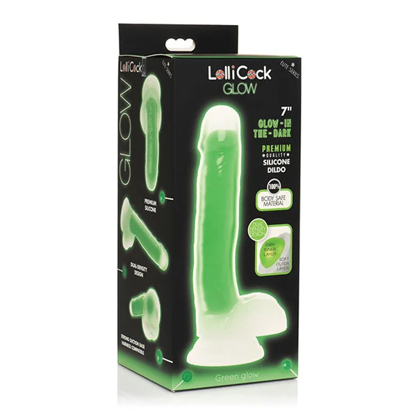 Curve Toys Lollicock 7" Glow In The Dark Silicone Dildo W/balls - Green
