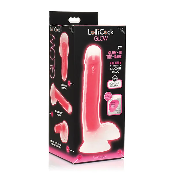 Curve Toys Lollicock 7" Glow In The Dark Silicone Dildo W/balls - Pink