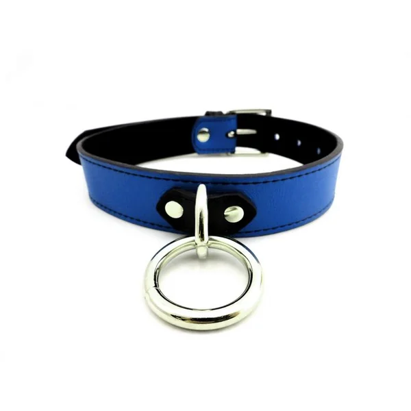 (D) COLLAR LEATHER D RING BLUE