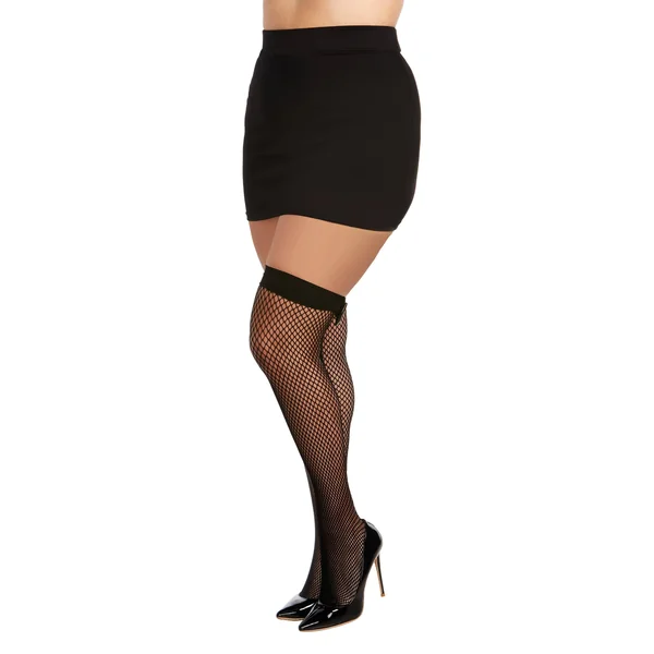 DIAMOND NET THIGH HIGHS W/ VINYL BOW BLACK Q/S